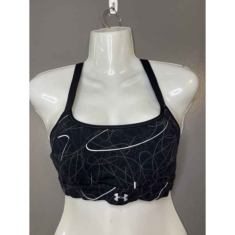 Under Armour Sports Bra Womens Small Black Print Racerback Padded Stretch